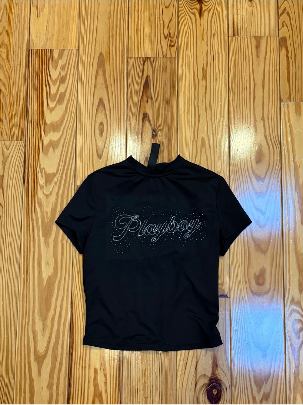 Playboy Black Rhinestone Logo Tee - Women's Top